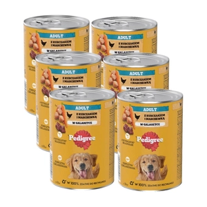 PEDIGREE Adult puszka 6x400g - mokra karma pełnoporcjowa dla dorosłych psów, z kurczakiem i marchewką w galaretce