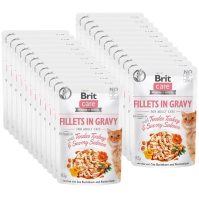 BRIT CARE Cat Pouches Fillets in Gravy with Tender Turkey &  Savory Salmon 24x85g