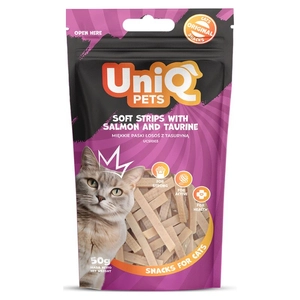 UNIQ PETS przysmaki dla kota - miękkie paski łosoś z tasuryną 50g
