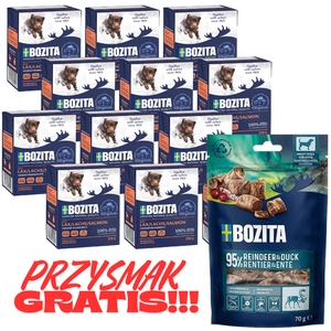 BOZITA Dog: Łosoś w galarecie 12x370g + BOZITA Meaty Bites renifer z kaczką przysmak pies 70g GRATIS!!!