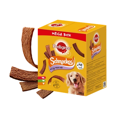 PEDIGREE® Mega Box SchmackosTM – karma uzupełniająca dla dorosłych psów (o smaku Wołowiny, Jagnięciny i Drobiu) – 790g