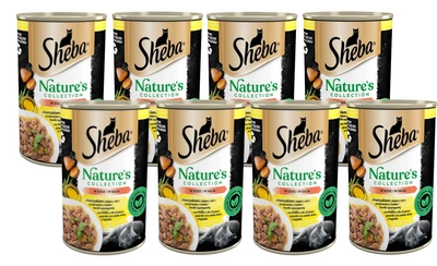 SHEBA puszka 12x400g Nature's Collection – mokra pełnoporcjowa karma dla dorosłych kotów, z kurczakiem i olejem z ryb z przybraniem z batata i fasolki szparagowej, w sosie