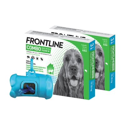 FRONTLINE Combo Spot -On Pies M 10-20kg (pipeta 3x 1,34ml) x2 +Frontline Dozownik na woreczki GRATIS