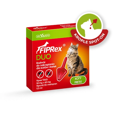 FIPREX DUO 50 mg + 60 mg roztwór do nakrapiania dla kotów i fretek x 2szt + Łopatka do kuwety GRATIS!