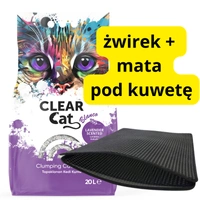 Clear Cat Blanco Lawenda żwirek bentonitowy 20l + Mata pod kuwetę dla kota 45x30cm