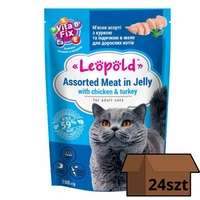 Leopold kurczak z indykiem w galaretce dla kotów 24x100g 