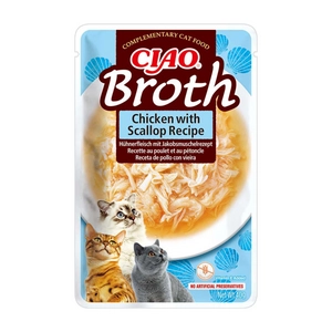 INABA  Cat Ciao Broth - karma uzupełniająca dla kota o smaku kurczaka i przegrzebek 40g