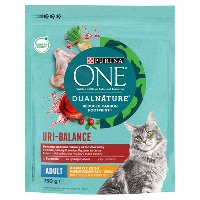 PURINA ONE DualNature Cranberry Karma dla dorosłych kotów kurczak jako pierwszy składnik 750g