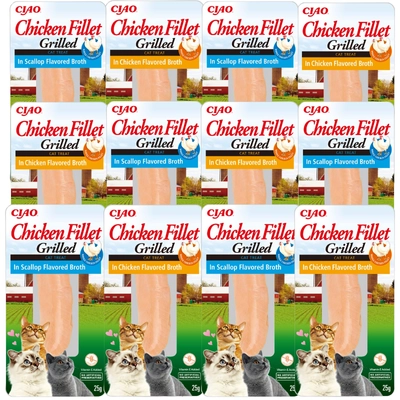 INABA  Chicken Fillet dla kota - Kurczak w bulionie z kurczaka 6x25g+ INABA Chicken Fillet dla kota - Kurczak w bulionie z przegrzebków 6x25g