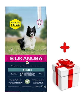 EUKANUBA Adult Small&Medium Breed Rich In Lamb & Rice 12kg + 2kg + niespodzianka dla psa GRATIS!