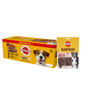 PEDIGREE Adult saszetka 40x100 g - Mix Smaków w Sosie, mokra karma pełnoporcjowa dla dorosłych psów + PEDIGREE® Ranchos™ Superfoods z wołowiną, jagodami i pełnym ziarnem 70g GRATIS 