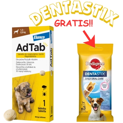 ELANCO AdTab 56mg tabletka na pchły i kleszcze dla psów 1,3-2,5 kg + DentaStix GRATIS!!