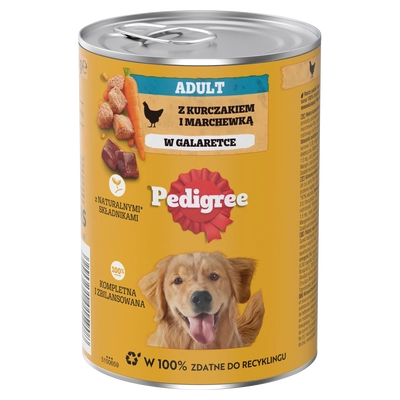 PEDIGREE Adult puszka 400g - mokra karma pełnoporcjowa dla dorosłych psów, z kurczakiem i marchewką w galaretce