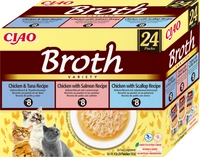 INABA Ciao Broth - karma uzupełniająca dla kota bulion o smaku kurczaka, łososia, tuńczyka i przegrzebek 24x40g