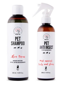 PET Shampoo Aloe Vera/Szampon Aloesowy 250ml Odżywczy i nabłyszczający + PETS ANTI INSECT - skuteczna ochrona przeciw kleszczom, pchłom oraz innym owadom 250ml