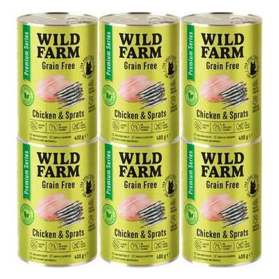 WILD FARM Premium Grain Free Chicken and Sprats 6x400g  - bezzbożowa karma dla kota