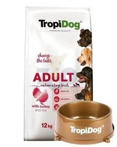 TROPIDOG PREMIUM ADULT MEDIUM & LARGE BREED TURKEY & RICE 12kg + Miska gratis!