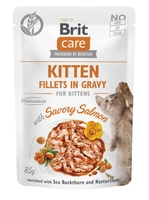 BRIT CARE Cat Kitten Fillets in Gravy with Savory Salmon Enriched with Sea Buckthorn and Nasturtium 12x85g