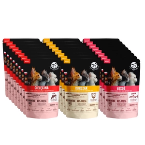 PetRepublic drobno siekane kawałki w delikatnym sosie kurczak,cielęcina,łosoś 24x100g dla kota