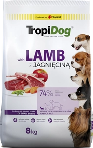TROPIDOG Premium Adult Small Breeds z jagnięciną i ryżem 8kg