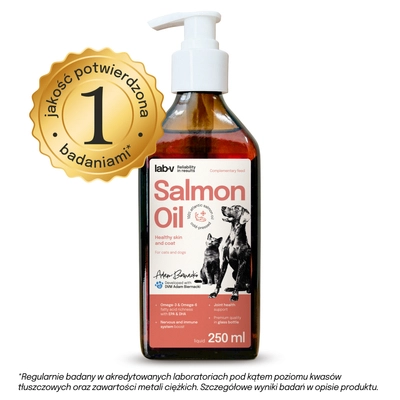 Lab-v Olej z Łososia 100% Dla Psa i Kota w Każdym Wieku 250ml Tłoczony Na Zimno