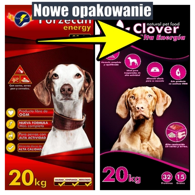 Forzecan Energy 51% mięsa BezGMO / Nowe opakowania CLOVER Alta Energia 20 kg Opakowanie uszkodzone (4275)