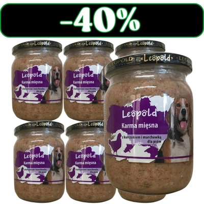 Leopold Karma mięsna z kurczakiem i marchewką dla psów 6x500g (Słoik)
