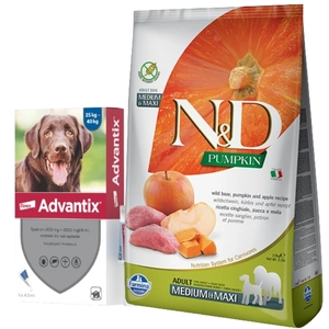 Farmina N&D Pumpkin Grain Free canine BOAR AND APPLE ADULT MEDIUM & MAXI 12kg + Advantix - dla psów 25-40kg (pipeta 4ml)