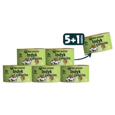 Paka Zwierzaka- karma mokra dla kota Indyk i cielęcina 5x200g+1szt GRATIS !!! 