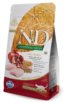 Farmina N&D Ancestral Grain feline CHICKEN & POMEGRANATE NEUTERED 5kg/Opakowanie uszkodzone (9463) !!!