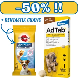 ELANCO AdTab 56mg tabletka na pchły i kleszcze dla psów 1,3-2,5 kg