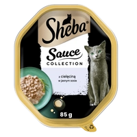 SHEBA Sauce Collection tacka 85g – mokra karma pełnoporcjowa dla dorosłych kotów, kawałki z cielęciną, w sosie