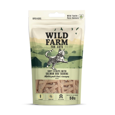 WILD FARM miękkie paski łosoś z tauryną 50g przysmak dla kota