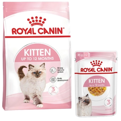ROYAL CANIN Kitten 4kg karma sucha dla kociąt od 4 do 12 miesiąca życia + ROYAL CANIN Kitten Instinctive w galaretce 12x85g karma mokra w galaretce dla kociąt do 12 miesiąca życia 