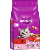 WHISKAS Adult 3,8 kg - sucha karma pełnoporcjowa dla dorosłych kotów, z pyszną wołowiną / Opakowanie uszkodzone (2816)