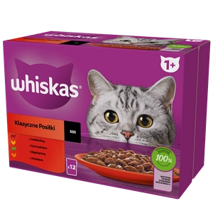 WHISKAS Adult saszetki 12 x 85 g Klasyczne Posiłki - mokra karma dla dorosłego kota, w sosie (kawałki z: wołowiną, kurczakiem, jagnięciną, drobiem)