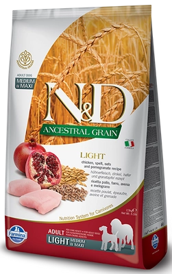 Farmina N&D Ancestral Grain canine CHICKEN & POMEGRANATE LIGHT MEDIUM & MAXI 12kg\ Opakowanie uszkodzone (5657) !!! 