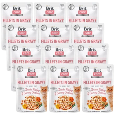 BRIT CARE Cat Pouches Fillets in Gravy with Tender Turkey &  Savory Salmon 12x85g