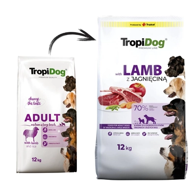 TROPIDOG premium adult medium & large breed jagnięcina z ryżem 12kg