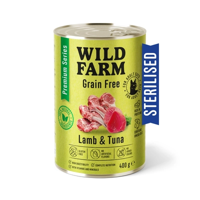 WILD FARM Premium Grain Free Lamb and Tuna 400g  - bezzbożowa karma dla kota sterylizowanego