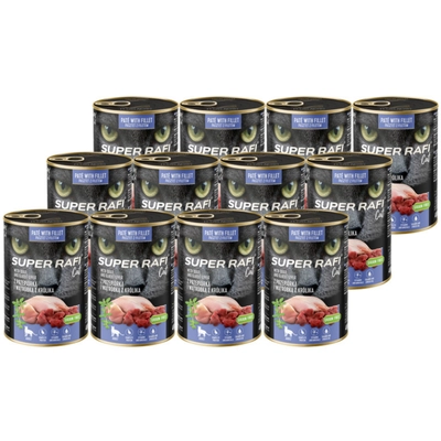 DOLINA NOTECI Super Rafi Cat P&F z przepiórką i wątróbką z królika 12x400g