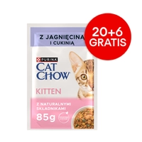 CAT CHOW Kitten Karma dla kociąt z jagnięciną i cukinią w sosie 85g - 20 SASZETEK + 6 GRATIS !!!