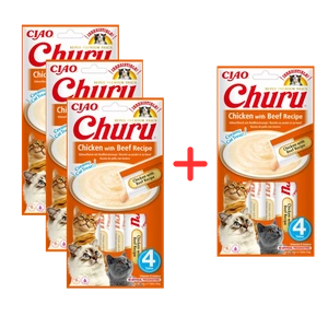 INABA  Churu przysmak dla kota o smaku kurczaka i wołowiny 4x14g 3+1 GRATIS!