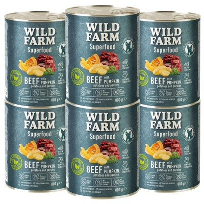 WILD FARM Superfood Beef (Wołowina z dynią, ziemniakami i natką pietruszki) 6x800g bezzbożowa karma dla psa