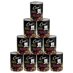 CESAR puszka 12x400g - mokra karma pełnoporcjowa dla dorosłych psów bogata w wołowinę, przybrana marchewką, fasolką i ziołami