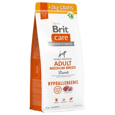 BRIT CARE Dog Hypoallergenic Adult Medium Breed Lamb 12kg+2kg