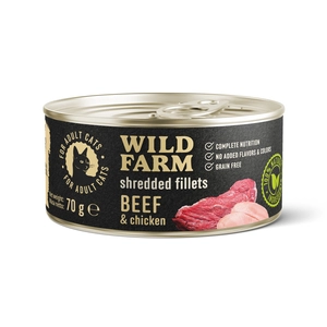 WILD FARM Fillets Beef&Chicken 70g - bezzbożowa mokra karma dla kota, filet w bulionie