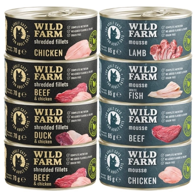 WILD FARM Mix smaków 4x85g + 4x70g - bezzbożowa karma dla kota