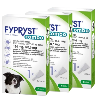 KRKA Fypryst Combo krople na pchły i kleszcze dla psa 10-20 kg 134mg/1,34ml 3 szt