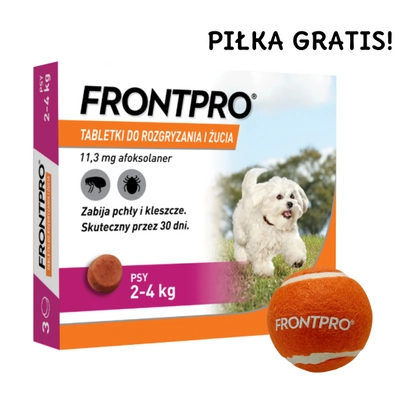 Frontpro tabletki na pchły i kleszcze S 11,3mg 2-4kg x 3tabl + Piłka GRATIS!